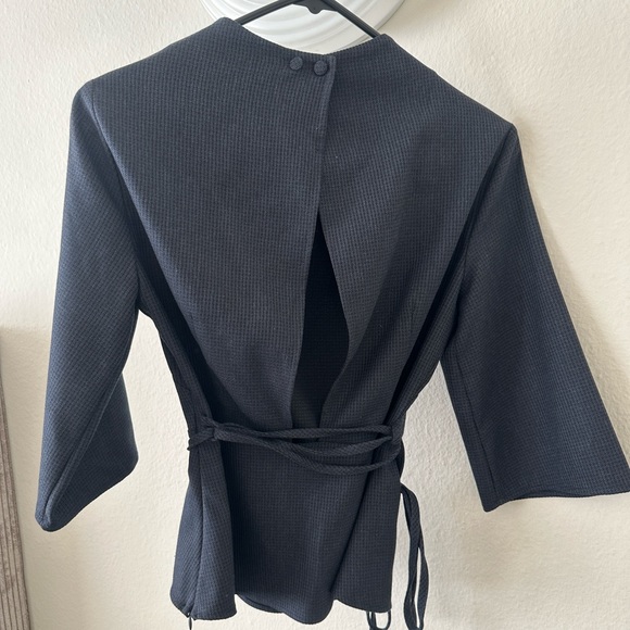 Zara Check Textured Top, Navy XS - Picture 6 of 9